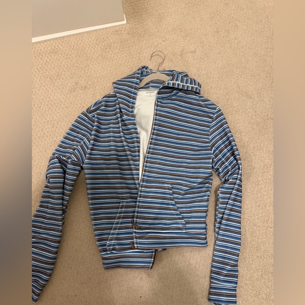 GLOWNY blue striped zip up sweater size L